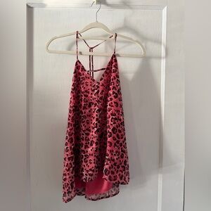 Francesca's Pink Leopard Satin Slip Cami